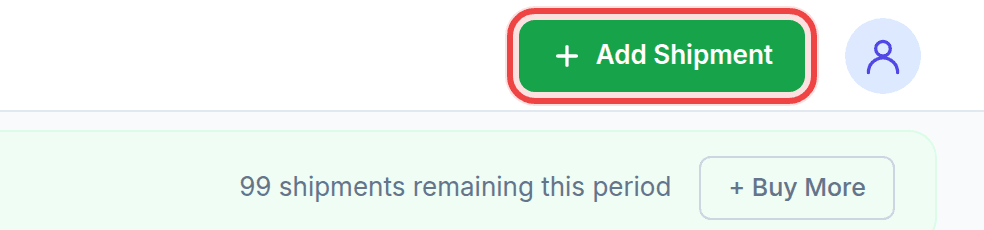 The shipment list header with the green Add Shipment button outlined in red.