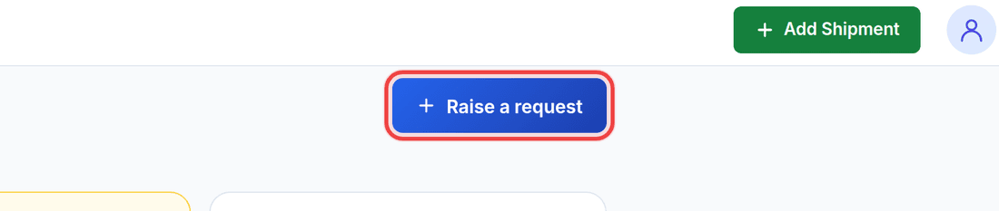 The support page with the Raise a request button outlined in red.